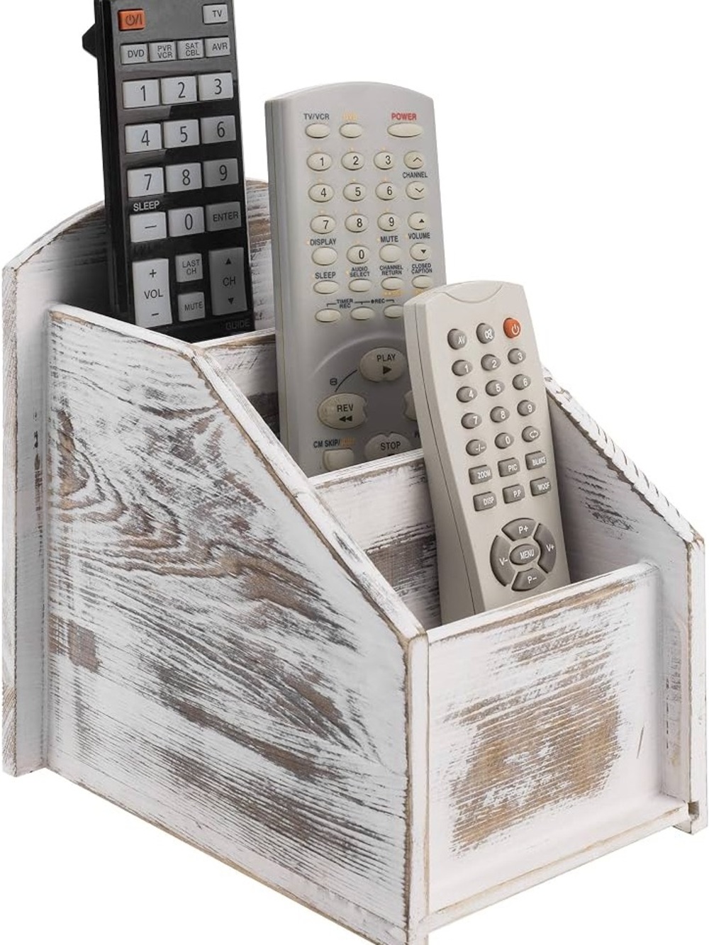 Whitewashed Wood TV Remote Control Holder